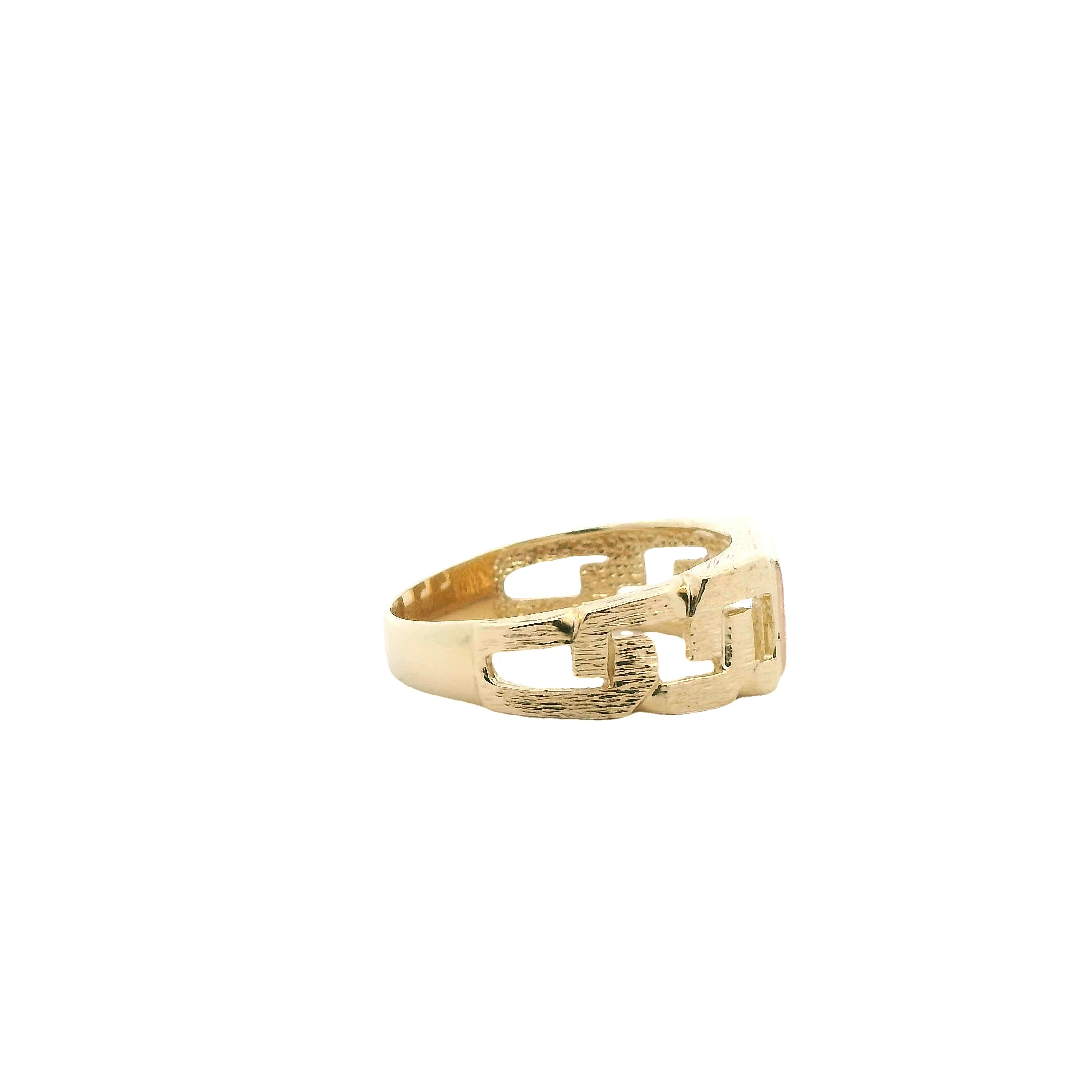 14K Tri Color Gold Rectangle Mens Curb Ring - Image 4
