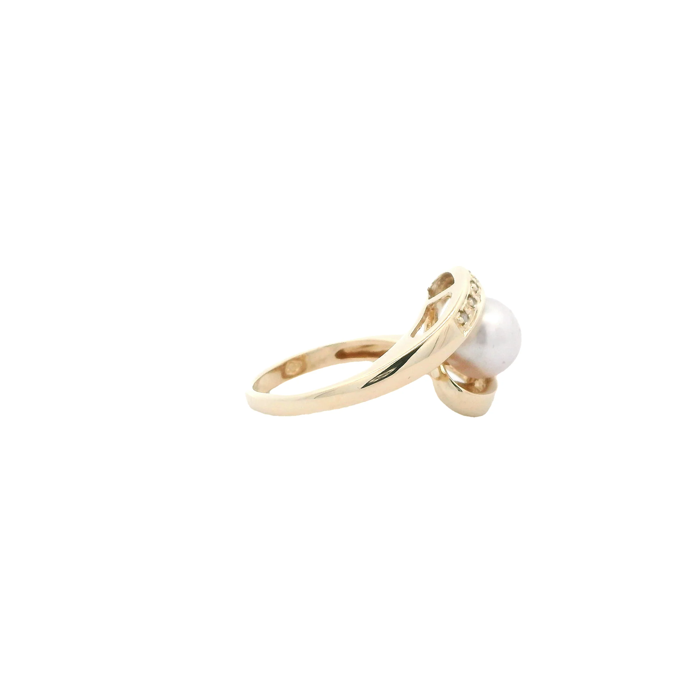 14K Yellow Gold Pearl & Diamond Womens Ring - Image 4