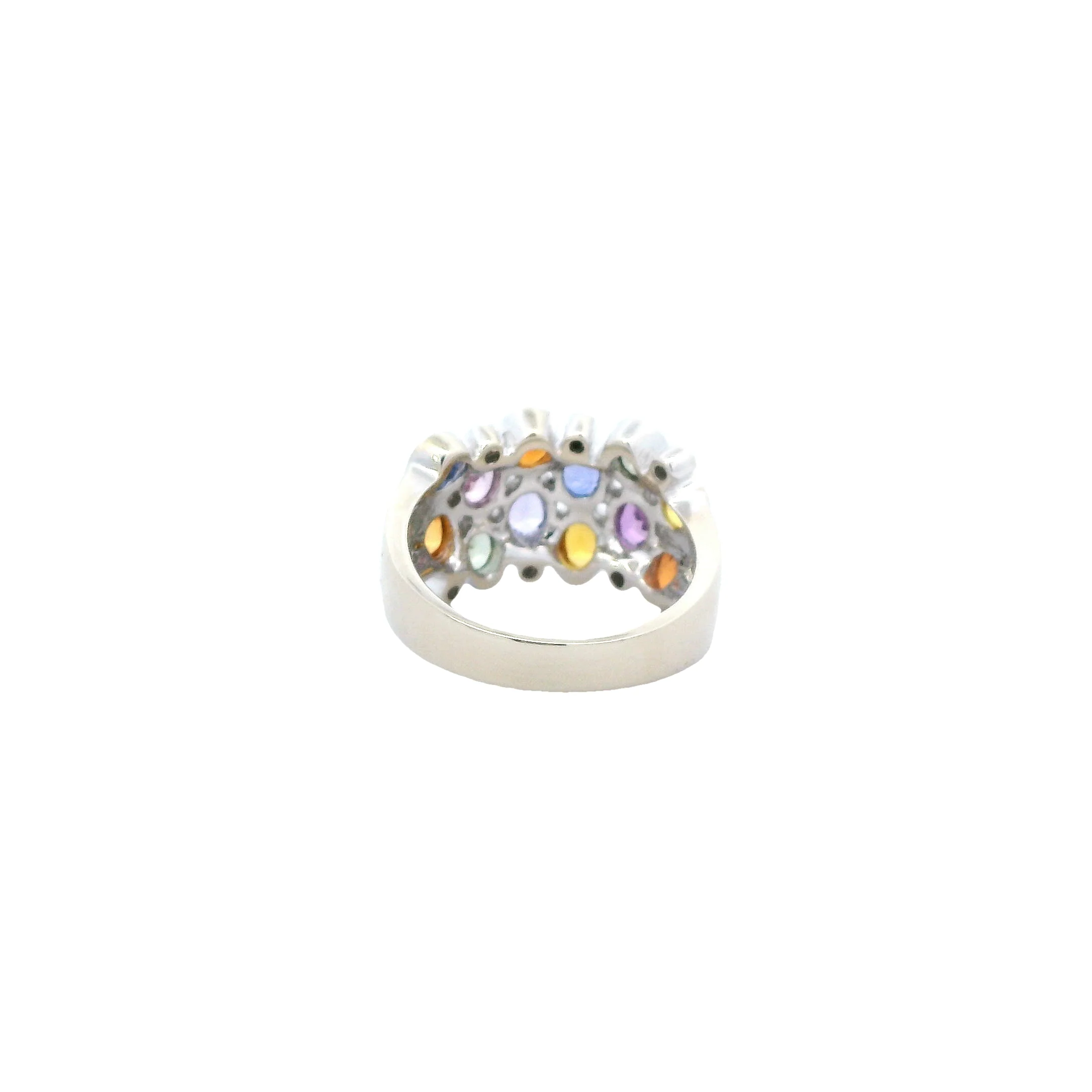 18K White Gold Multi-Colored Oval Sapphire Ring - Image 3