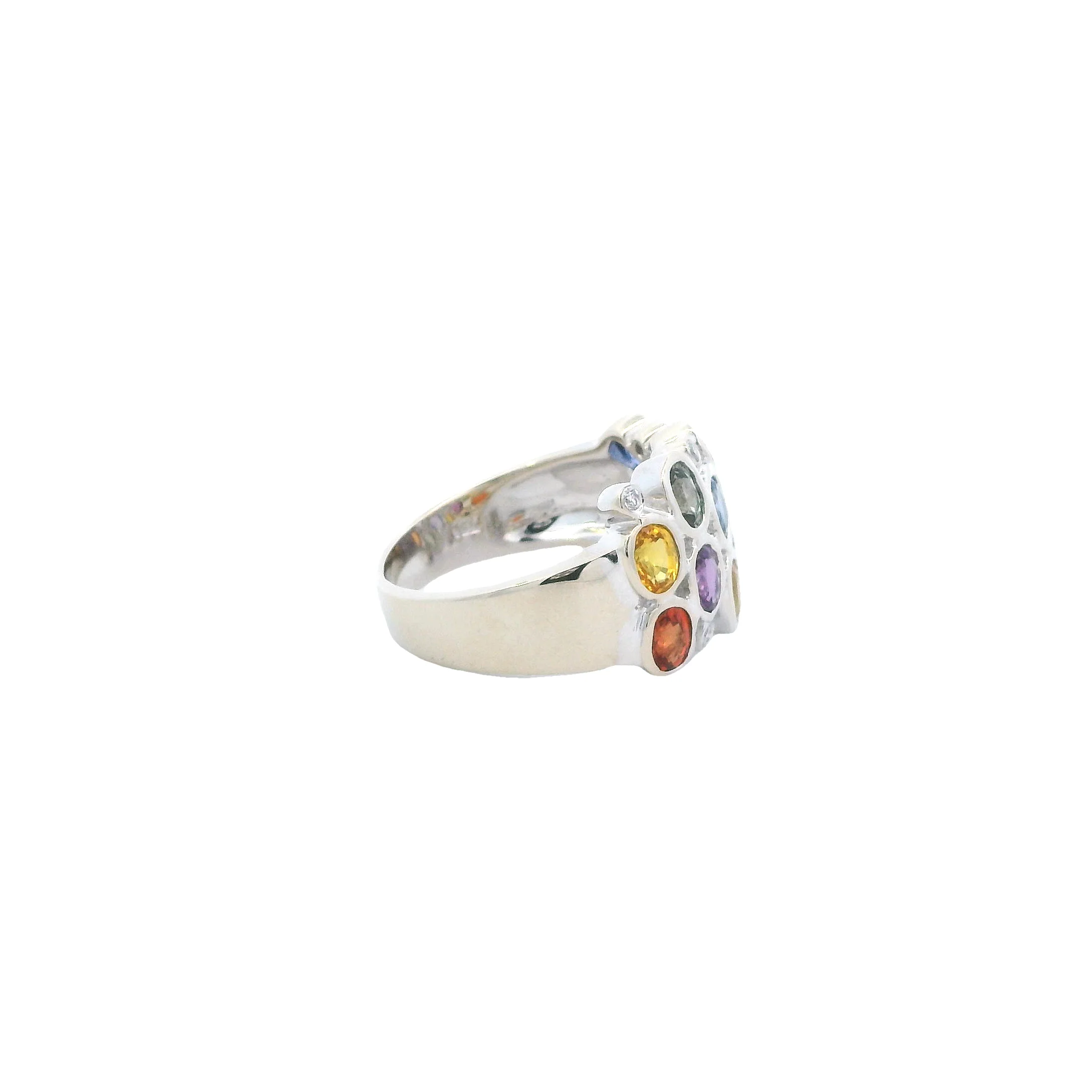 18K White Gold Multi-Colored Oval Sapphire Ring - Image 4