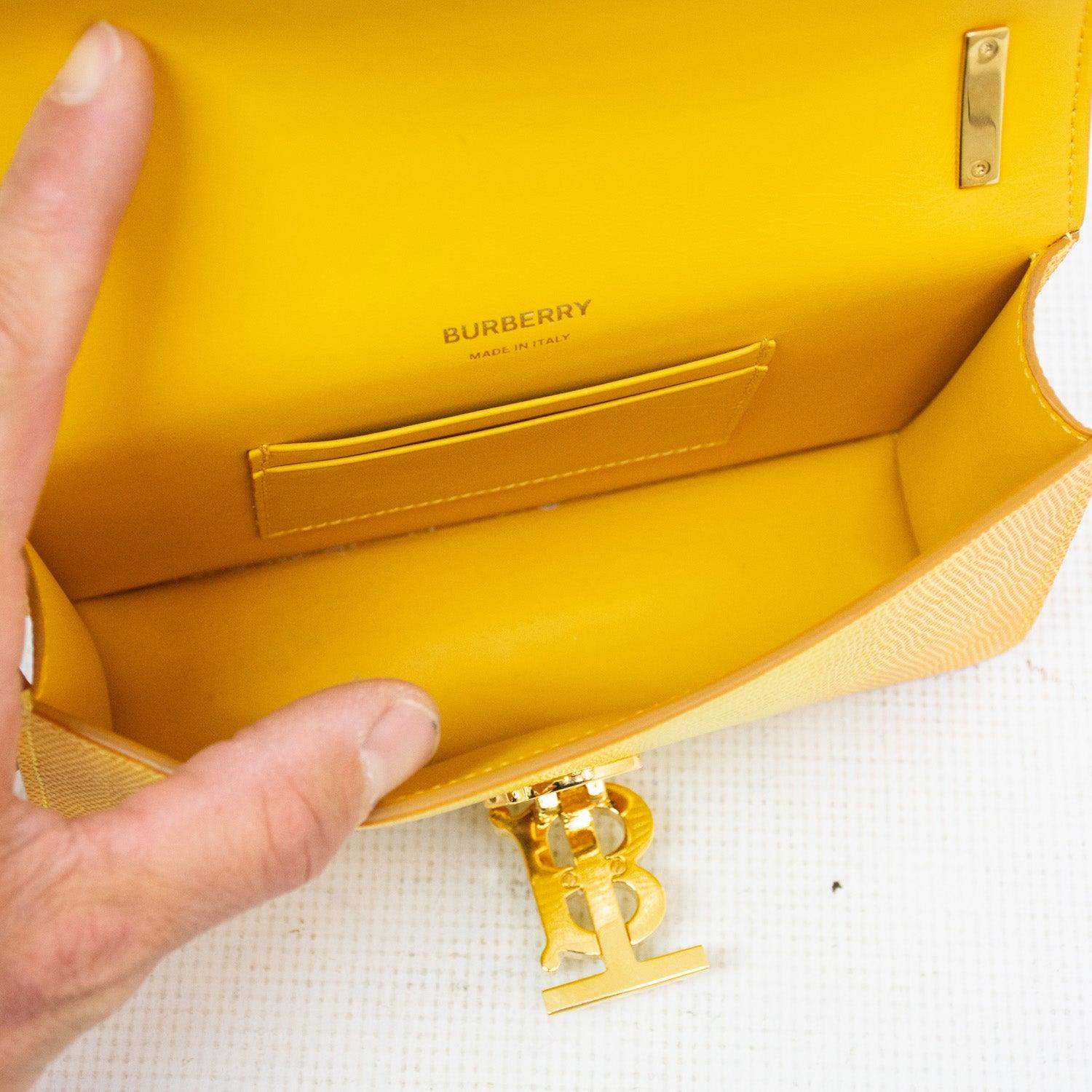 Burberry Mini Elongated TB Embossed Leather Crossbody Bag - Lemon/Marigold - Image 10