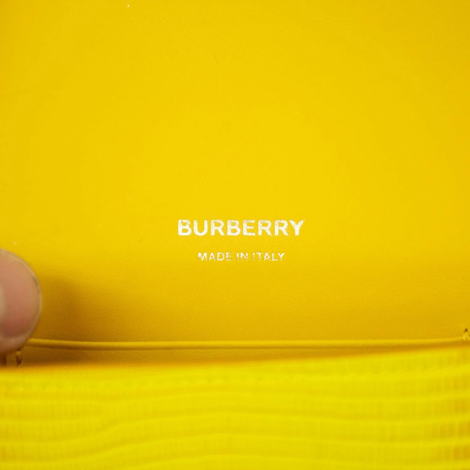 Burberry Mini Elongated TB Embossed Leather Crossbody Bag - Lemon/Marigold - Image 13