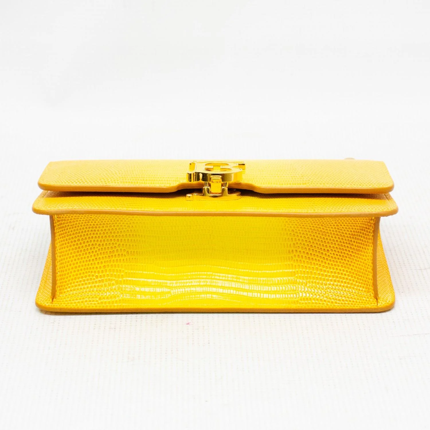 Burberry Mini Elongated TB Embossed Leather Crossbody Bag - Lemon/Marigold - Image 5
