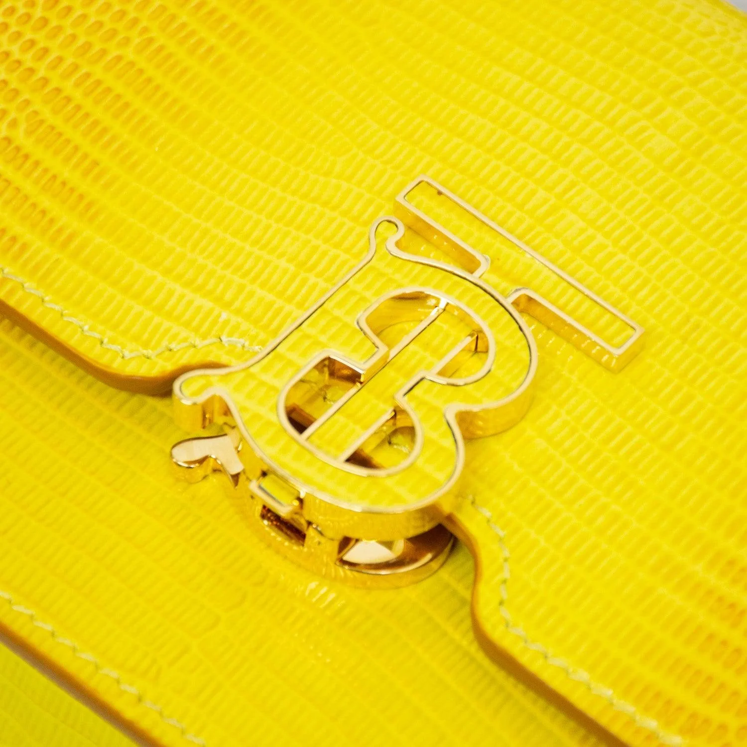 Burberry Mini Elongated TB Embossed Leather Crossbody Bag - Lemon/Marigold - Image 8