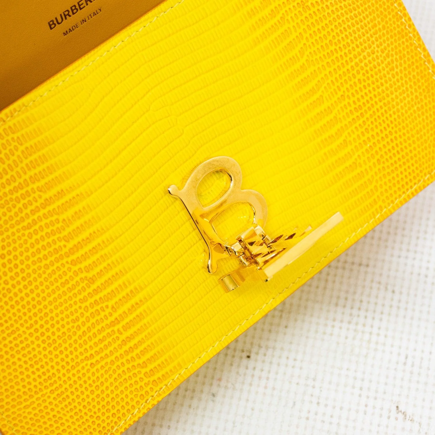 Burberry Mini Elongated TB Embossed Leather Crossbody Bag - Lemon/Marigold - Image 9