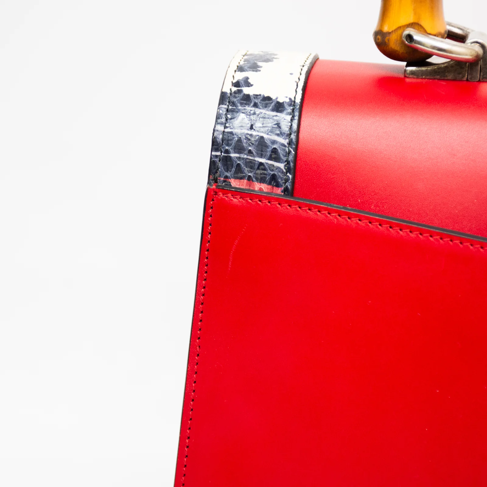 Gucci 453750 Shoulder Handbag 2-Way Lilith Bamboo Coral Snake - Red Leather - Image 4